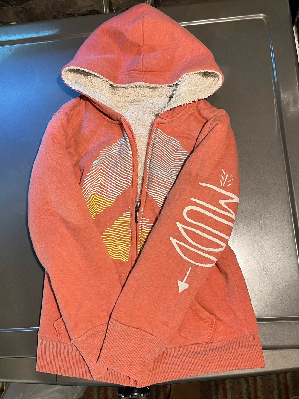 Mudd Coral Hooded Sherpa-Lined Zip Sweatshirt with Graphic